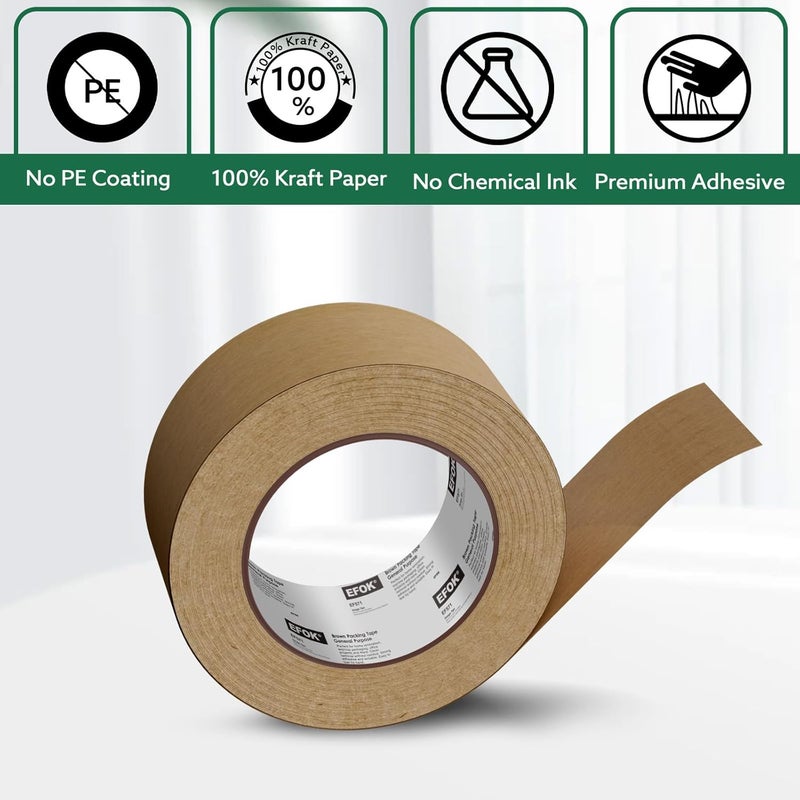 EFOK 6 Rolls Brown Packing Tape 2 Inch Bulk, 2025 Upgrade Kraft Paper Packaging Tape, 2 Inch x 55 Yards, Cardboard Shipping for Packing Boxes, Tear by Hand for Express Parcels & Office Use - Image 5